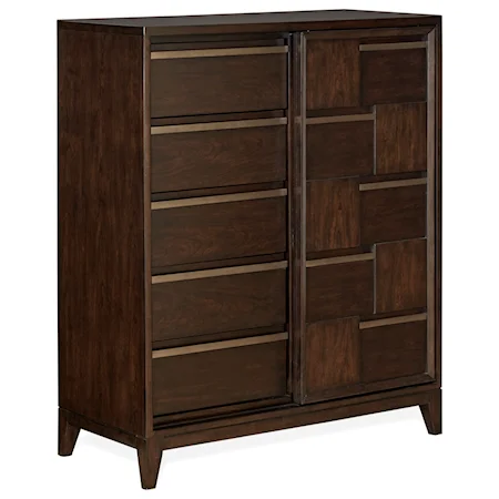 Contemporary 5 Drawer Chest with Sliding Door and Adjustable Shelves